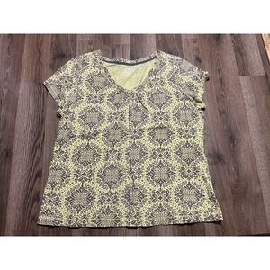 LIFE Shirt, Women's Size XL, Yellow Gray, Floral, V-neck, Short Sleeve